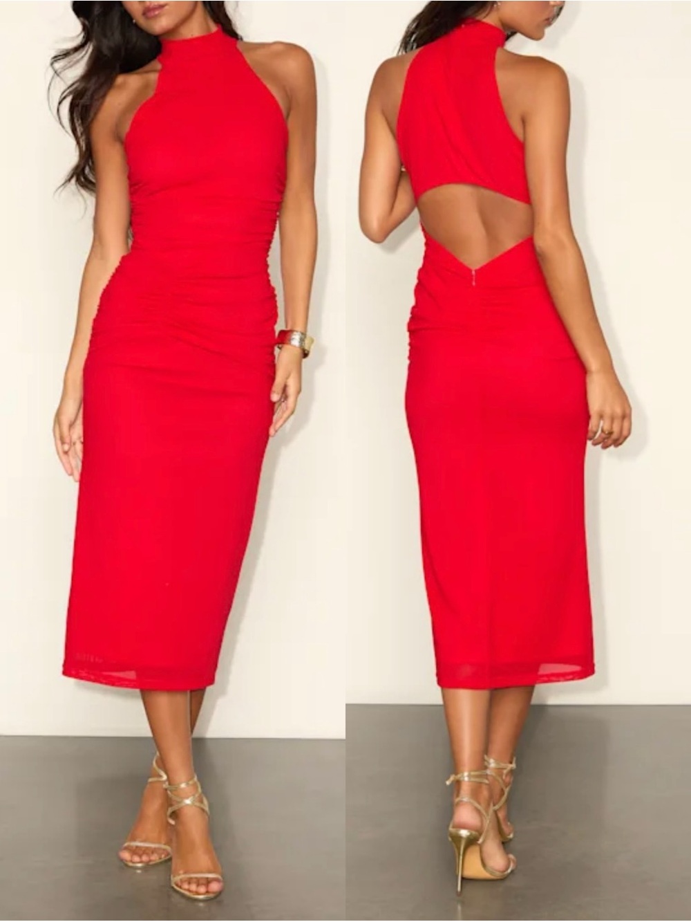 Lulu's Audra Red Mesh Mock Neck Bodycon Midi Dress NWT Formal Party Wedding Y2K